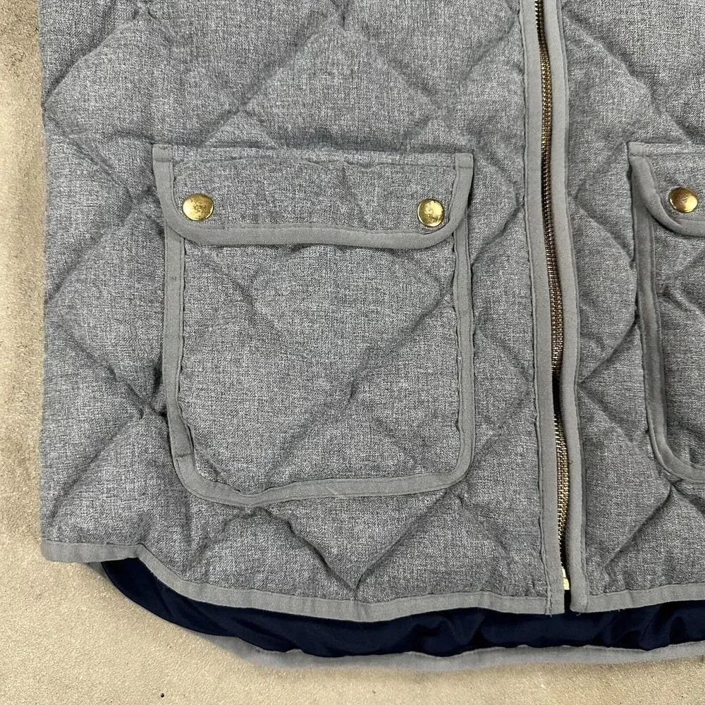 J. Crew Womens Size Large‎ Gray Quilted Vest Full Zip Mock Neck Front Pockets